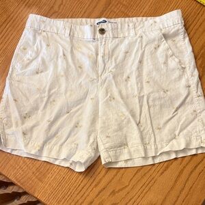 Old Navy White Shorts with Gold Palm Embroidery